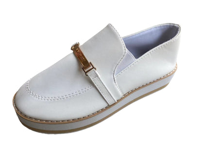 Loom & Soul™ Zapatillas sin Cordones con Plataforma para Mujer – Planas de Cuero Sintético Casuales con Suela Cómoda de Cuña Baja