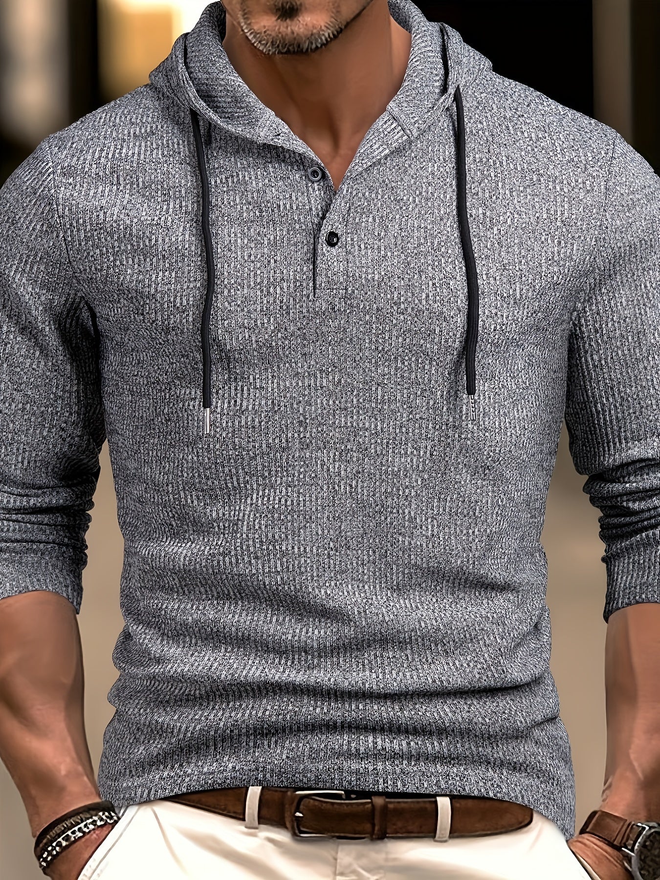 Chemisier Henley côtelé pour homme – Haut tricoté doux à manches longues pour l'automne