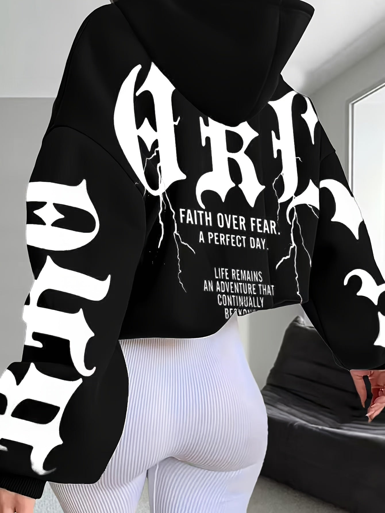 Faith Over Fear Hoodie – Black & Pink Gothic Lettering Loose Fit Sweatshirt
