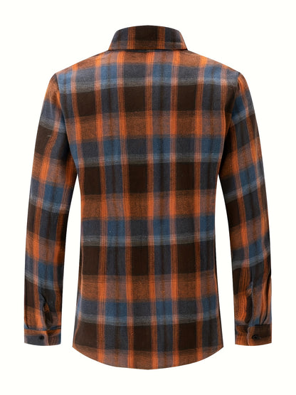 Camisa a cuadros verdes y azules para hombre – Camisa informal a cuadros con botones