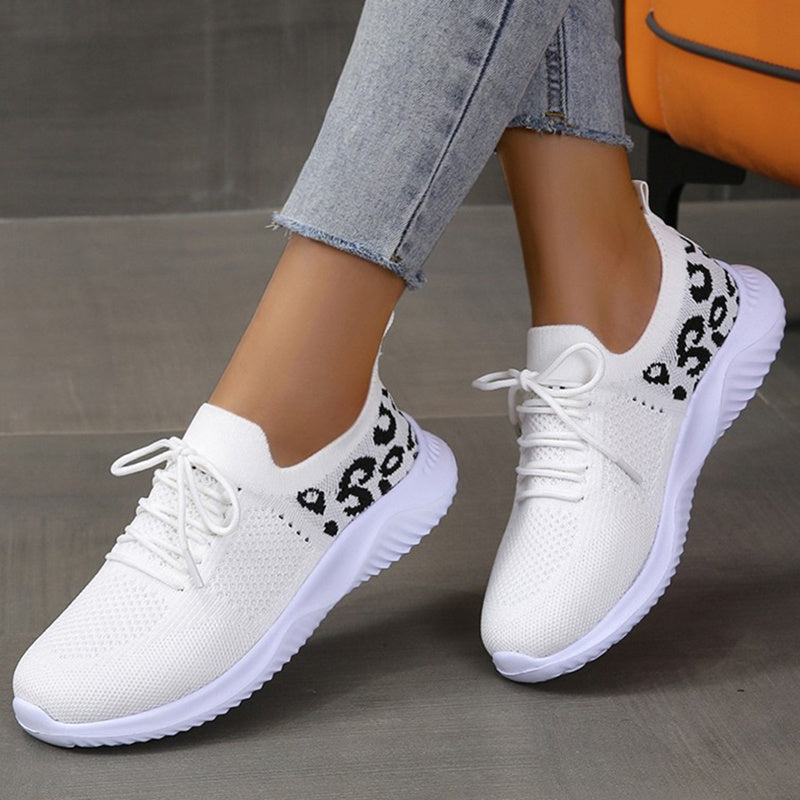 Zapatillas con cordones con estampado de leopardo de Loom & Soul – Zapatillas deportivas blancas casuales de mujer con puntera redonda