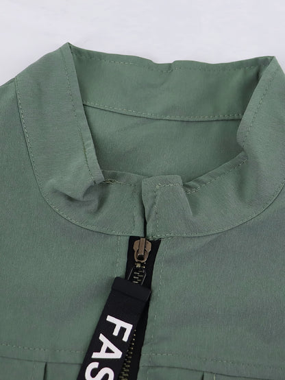 Conjunto de dos piezas con cremallera y diseño direccional – Ropa urbana informal para mujer
