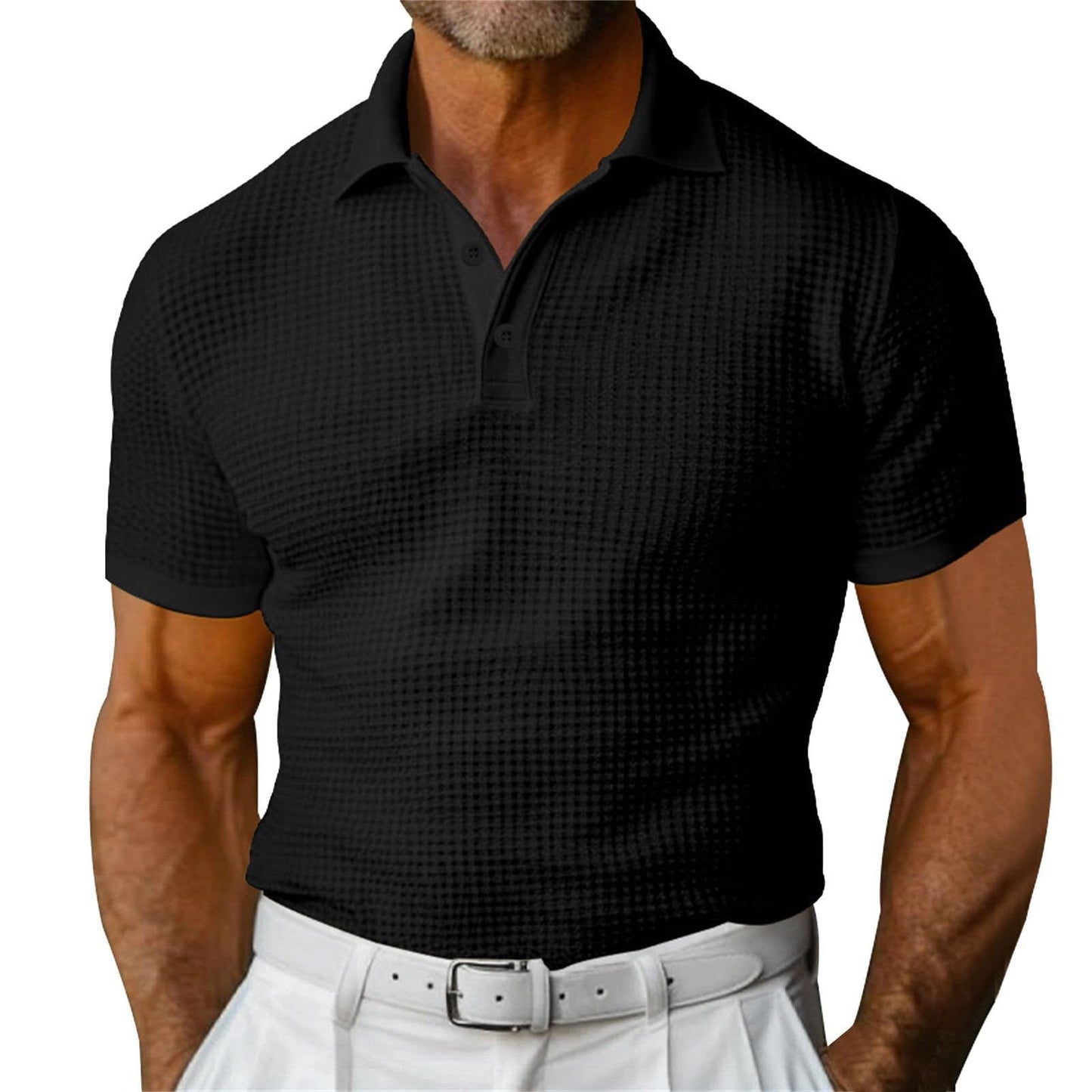 Polo para hombre Loom & Soul™ con textura de gofre – Camisa de verano de manga corta, corte entallado y solapa