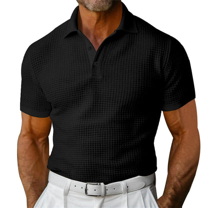 Polo para hombre Loom & Soul™ con textura de gofre – Camisa de verano de manga corta, corte entallado y solapa