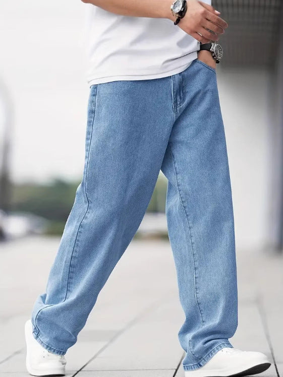 Vaqueros Rectos Holgados de Hombre - Pantalones Casuales de Algodón de Tiro Medio
