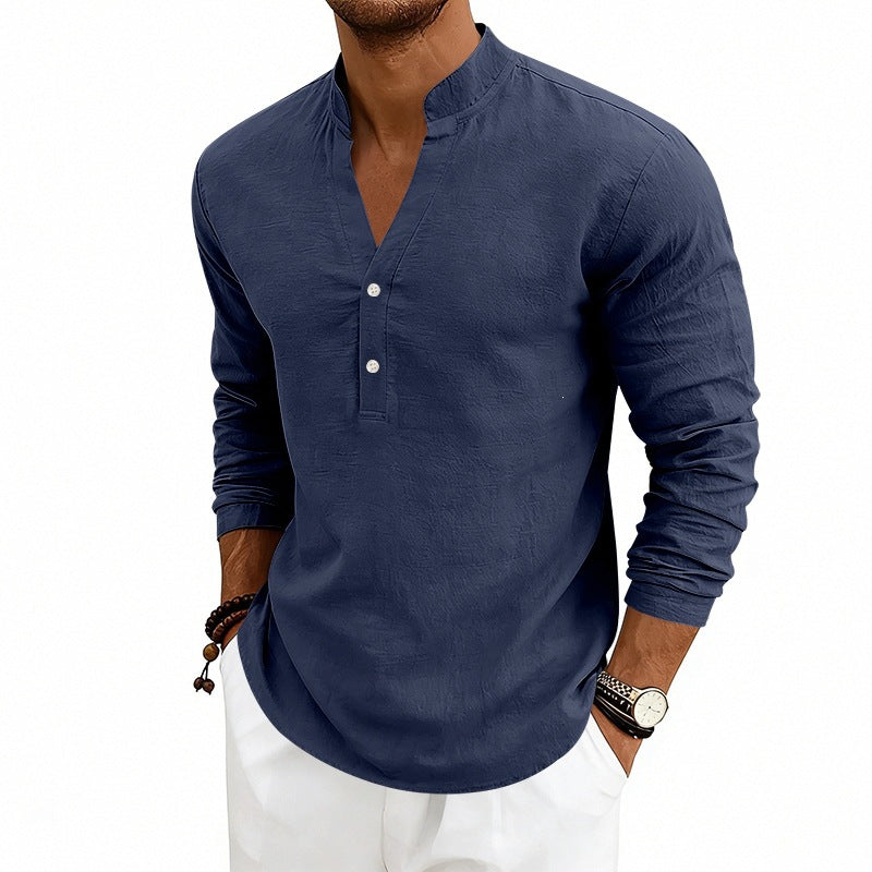 Men’s Linen V-Neck Long Sleeve – Breathable Casual Essential