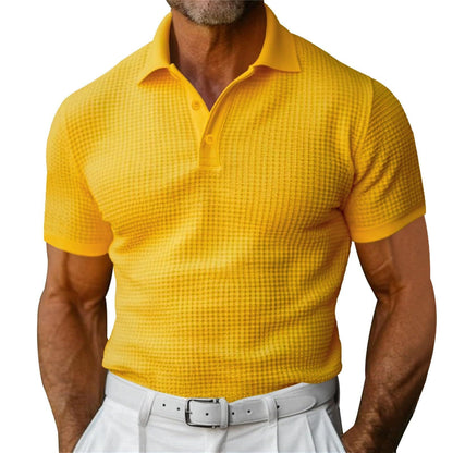 Polo para hombre Loom & Soul™ con textura de gofre – Camisa de verano de manga corta, corte entallado y solapa