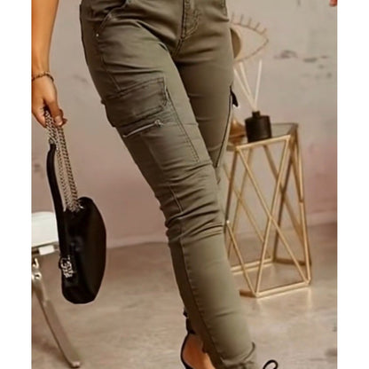 Pantalones de mujer estilo jogger cargo ajustados — Pantalones elásticos entallados estilo utilitario