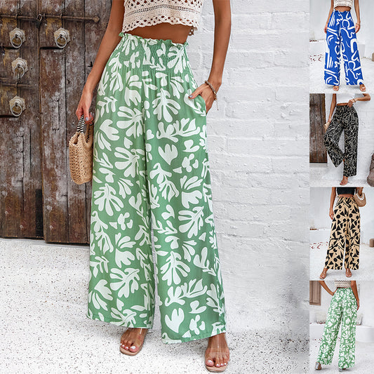 Loom & Soul™ Pantalones Elegantes Estampados – Pantalones Rectos Sueltos de Cintura Alta para Mujer para Verano y Playa