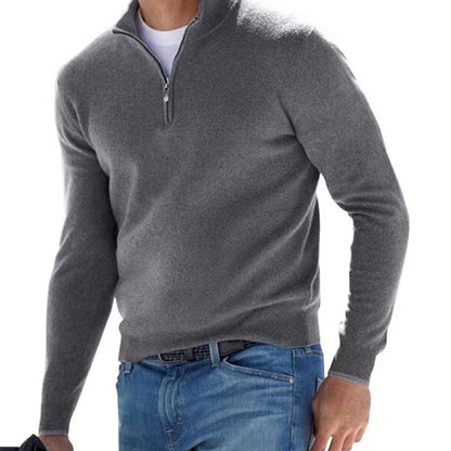 Suéter con cremallera y cuello en V para hombre – Jersey informal con tacto de cachemira para otoño