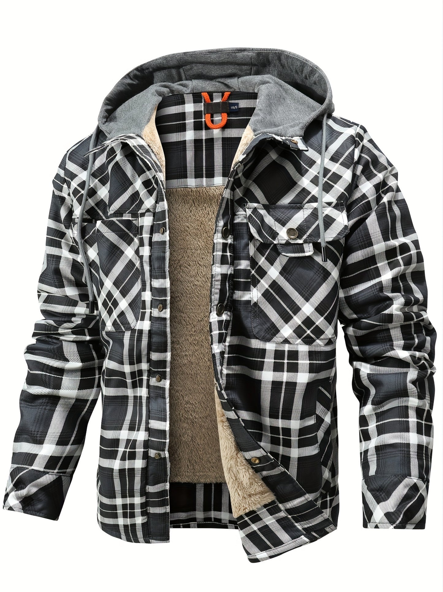 Veste à capuche en flanelle écossaise pour homme – Manteau en tartan à boutonnage asymétrique
