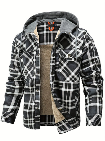 Veste à capuche en flanelle écossaise pour homme – Manteau en tartan à boutonnage asymétrique