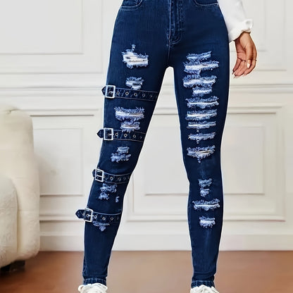 Jean skinny déchiré – Denim bleu foncé très extensible