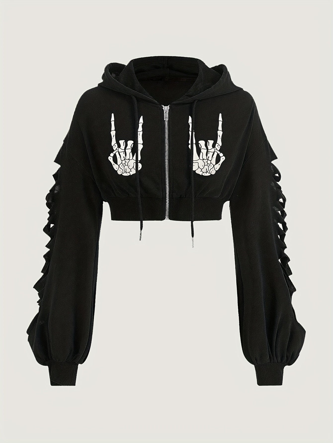 Sudadera con capucha de calavera – Sudadera extragrande rasgada estilo urbano para mujer