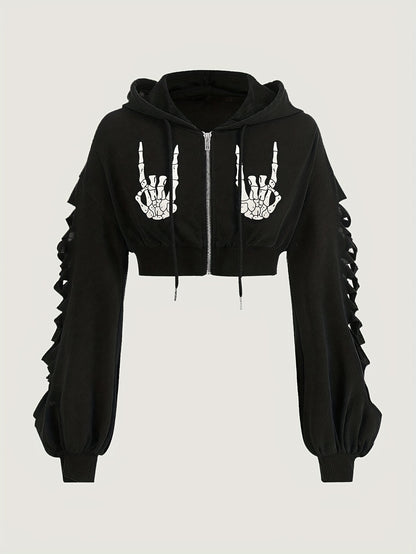 Sudadera con capucha de calavera – Sudadera extragrande rasgada estilo urbano para mujer