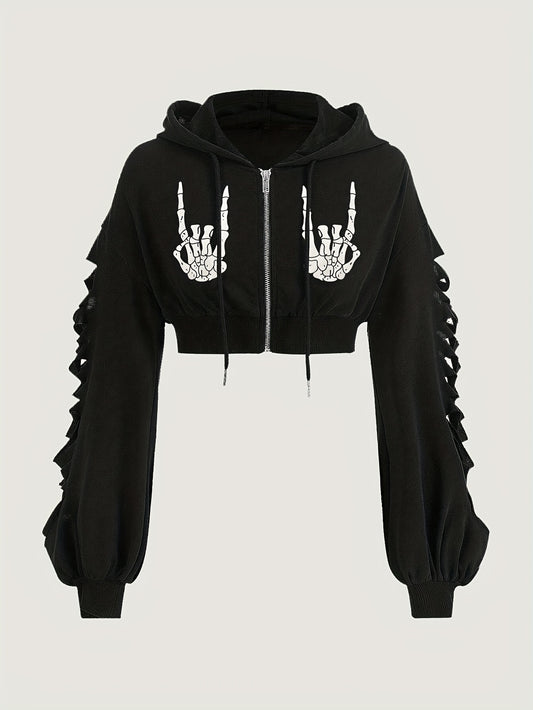 Sudadera con capucha de calavera – Sudadera extragrande rasgada estilo urbano para mujer