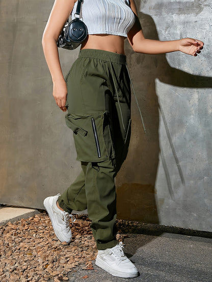 Pantalones cargo de mujer con cordón ajustable – Corte casual urbano con múltiples bolsillos