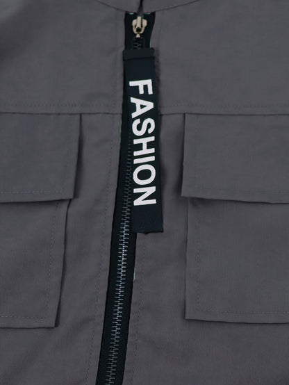 Conjunto de dos piezas con cremallera y diseño direccional – Ropa urbana informal para mujer