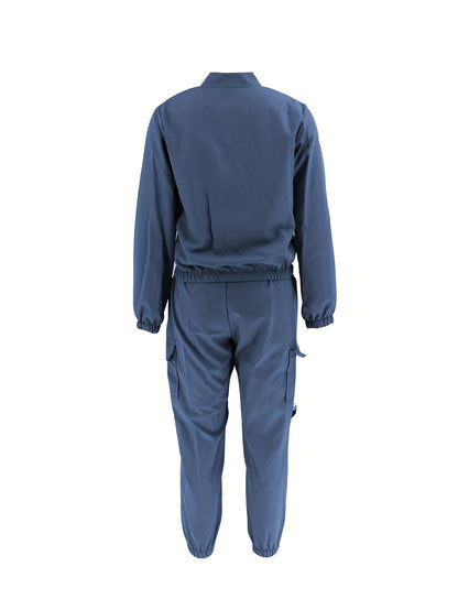 Conjunto de dos piezas con cremallera y diseño direccional – Ropa urbana informal para mujer