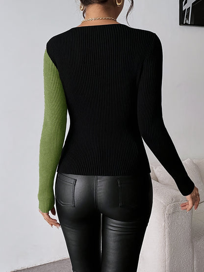 Chaqueta de punto verde oliva para mujer – Blazer de punto ajustado con cuello en V