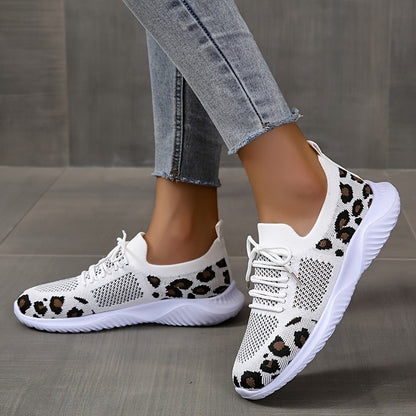 Zapatillas con cordones con estampado de leopardo de Loom & Soul – Zapatillas deportivas blancas casuales de mujer con puntera redonda