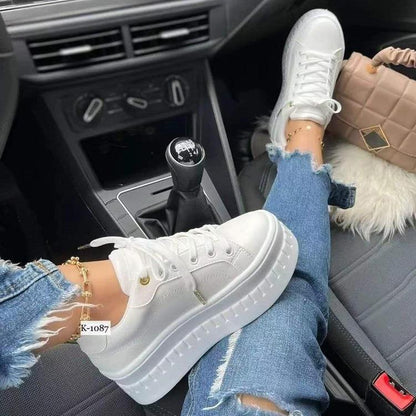 Zapatillas de plataforma para mujer – Zapatos casuales ligeros con cordones y suela gruesa