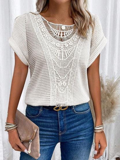T-shirt ajouré Loom & Soul™ Summer – Haut à manches courtes style ethnique pour femme