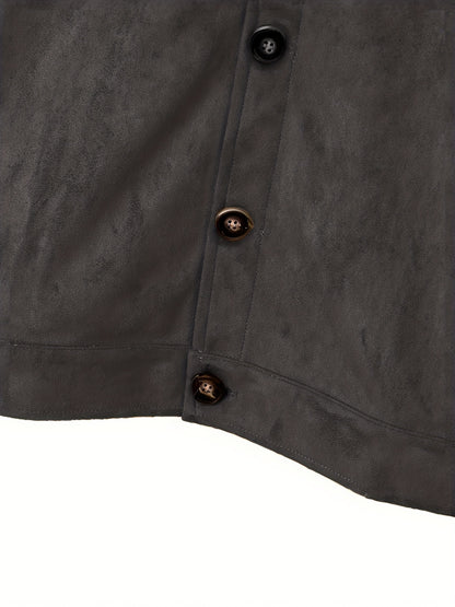 Chaqueta de ante sintético para hombre – Abrigo informal con cuello alto y botones