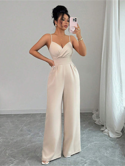 Mono Minimalista con Tirantes y Cuello de Pico – Elegantes Palazzos de Pierna Ancha