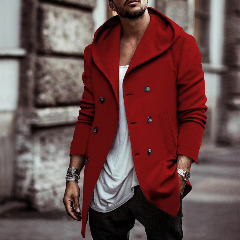 Gabardina con Capucha Cruzada para Hombre – Ajuste Holgado de Largo Medio