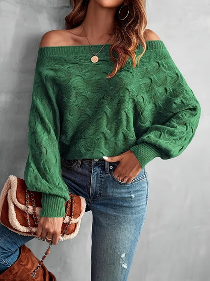 Suéter murciélago para mujer con hombros descubiertos – Tejido holgado para todas las estaciones