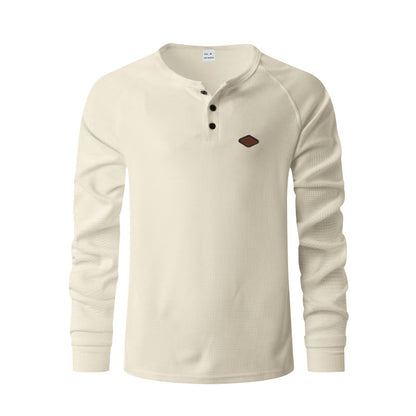 Men’s Waffle Henley Long Sleeve – Quick-Dry Raglan Loose Fit