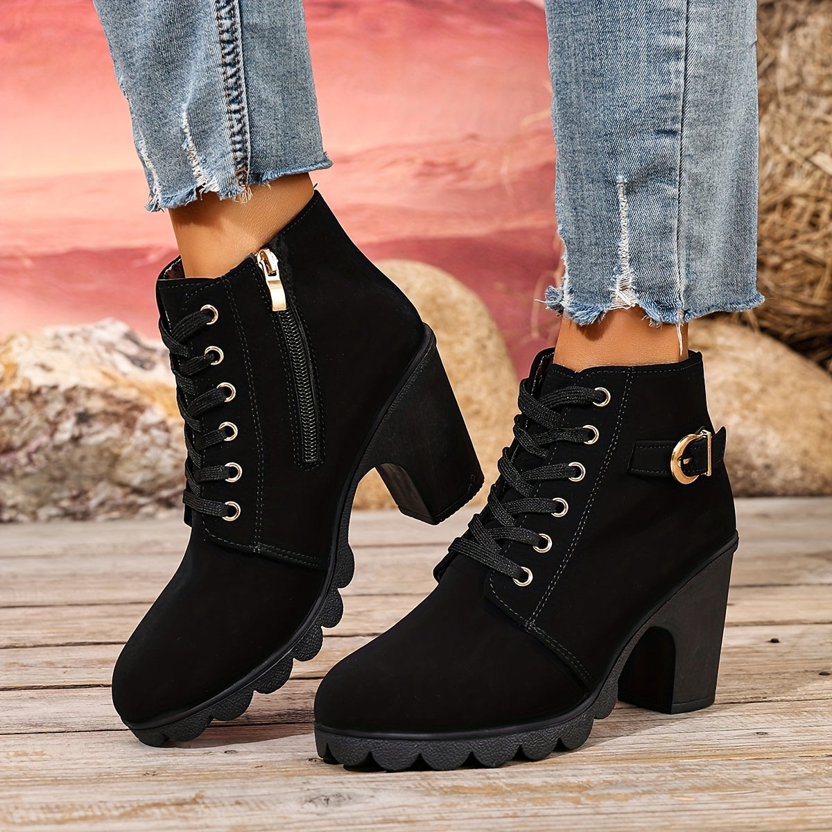 Women’s High Heel Ankle Boots – Block Heel Elegant Slip-On