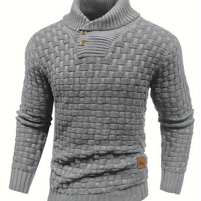 Men’s Waffle Knit Sweater – High Stretch Pullover with Lapel Collar