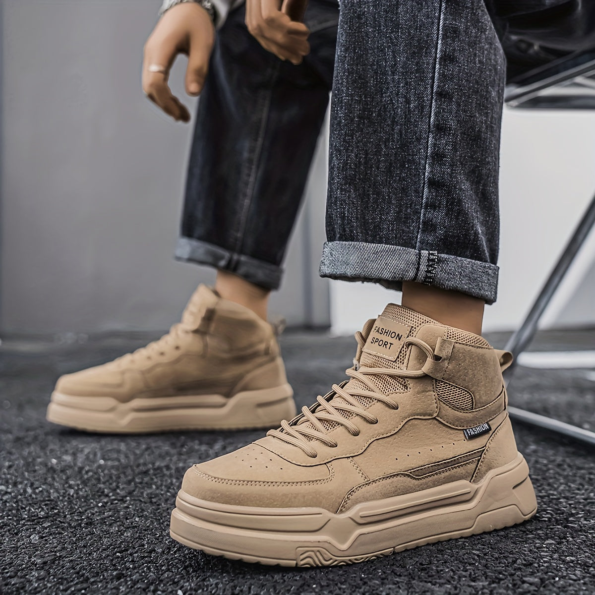 Zapatillas de deporte urbanas de caña alta para hombre – Zapatillas deportivas con cordones