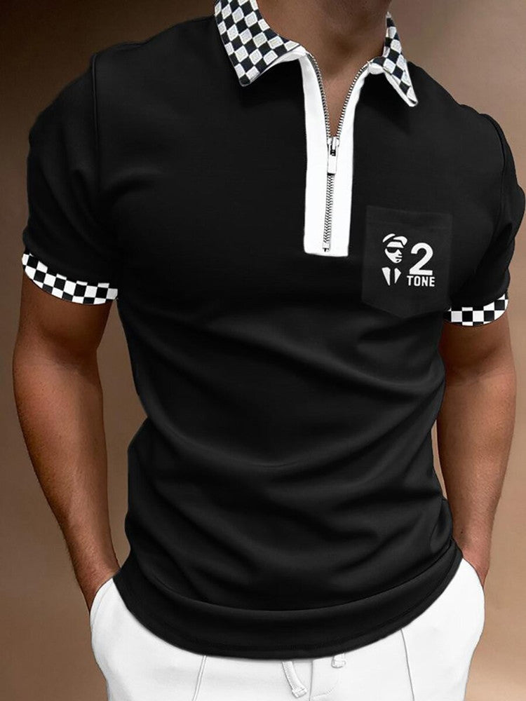 Polo de hombre a rayas – Manga corta de mezcla de algodón de corte moderno