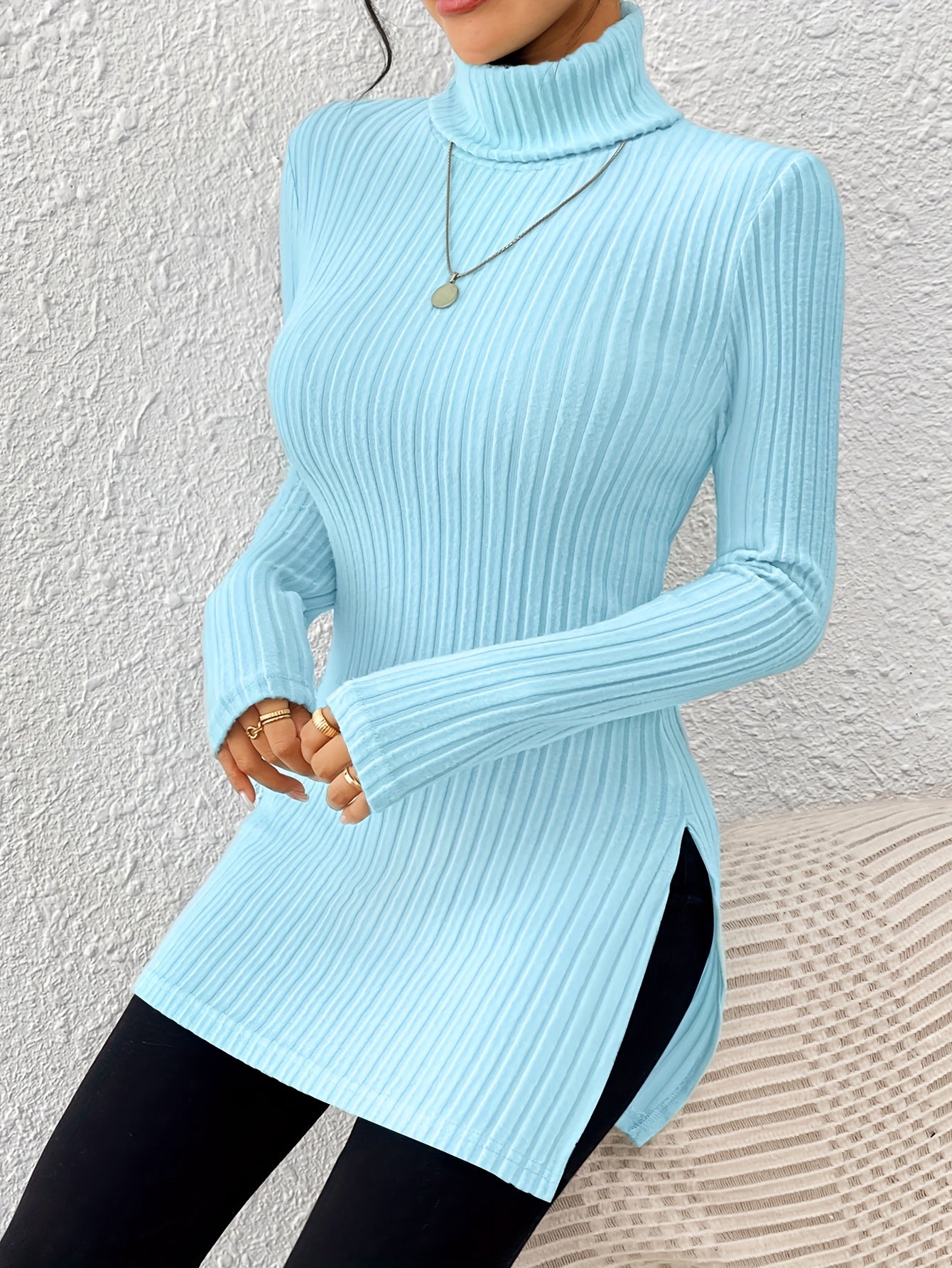 Top de cuello alto elegante para mujer – Tejido suave de manga larga y cuello alto