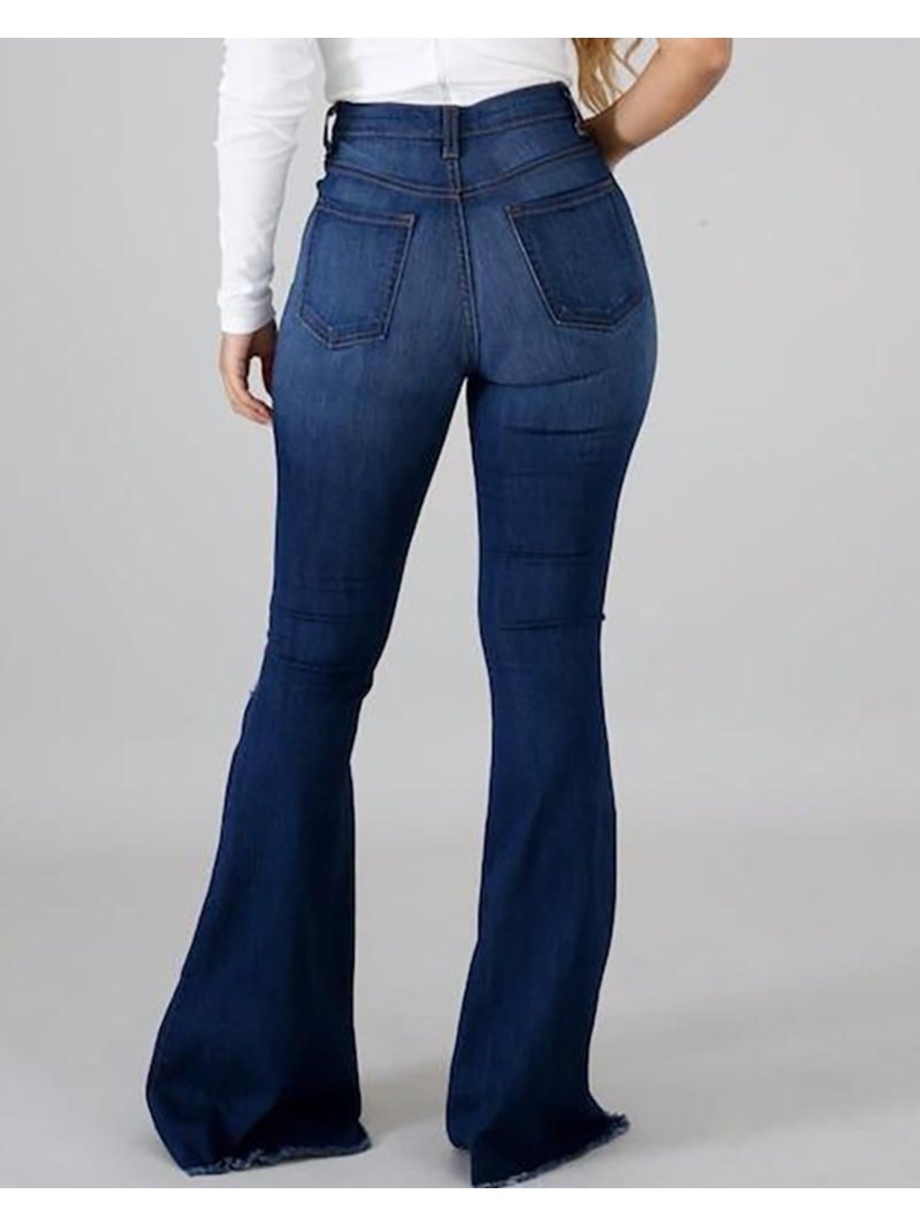 Vaqueros Acampanados de Talle Alto – Denim Elástico Ajustado con Rasgaduras