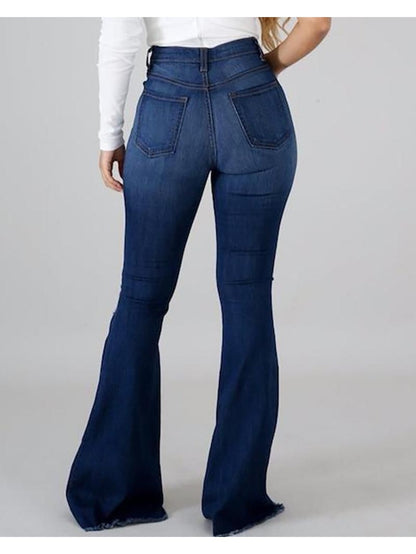 Vaqueros Acampanados de Talle Alto – Denim Elástico Ajustado con Rasgaduras