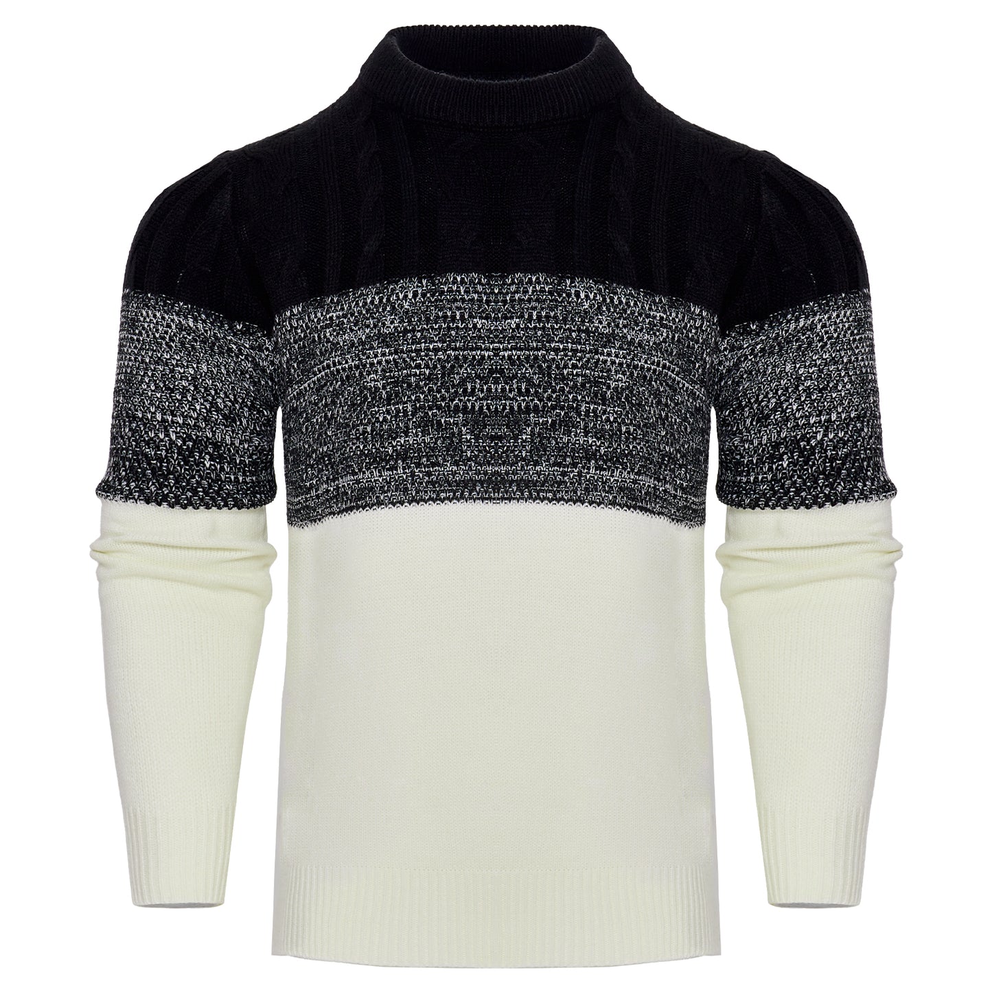 Men’s Color Block Cable Knit Sweater – Long Sleeve Pullover