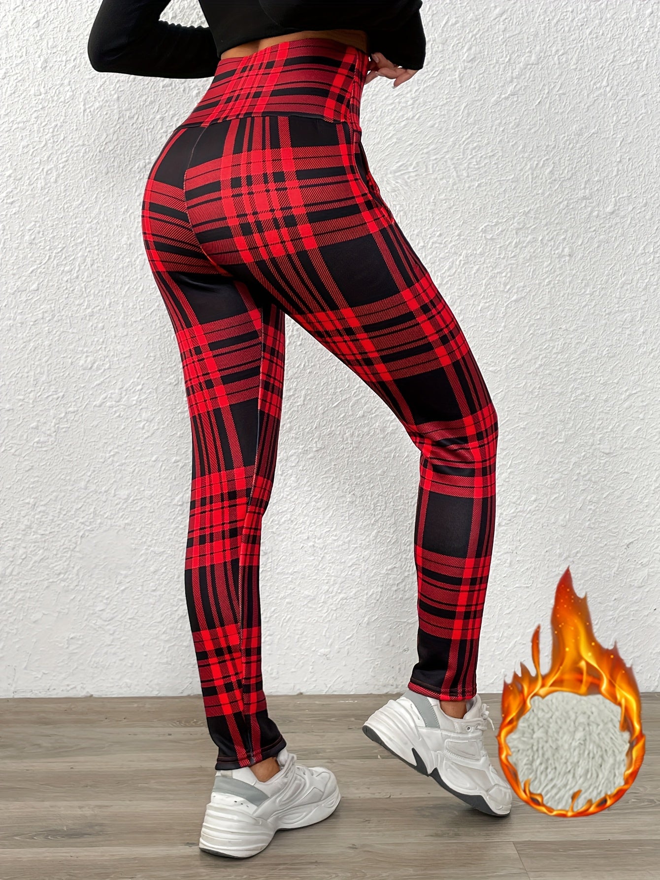 Leggings forradas de vellón de talle alto para mujer – Pantalones rectos abrigados de invierno