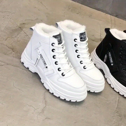 Botas de plataforma de invierno para mujer - Zapatos de invierno cálidos, casuales, con cordones y antideslizantes