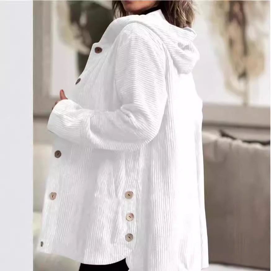Chaqueta de pana con capucha para mujer – Abrigo cálido informal de longitud media