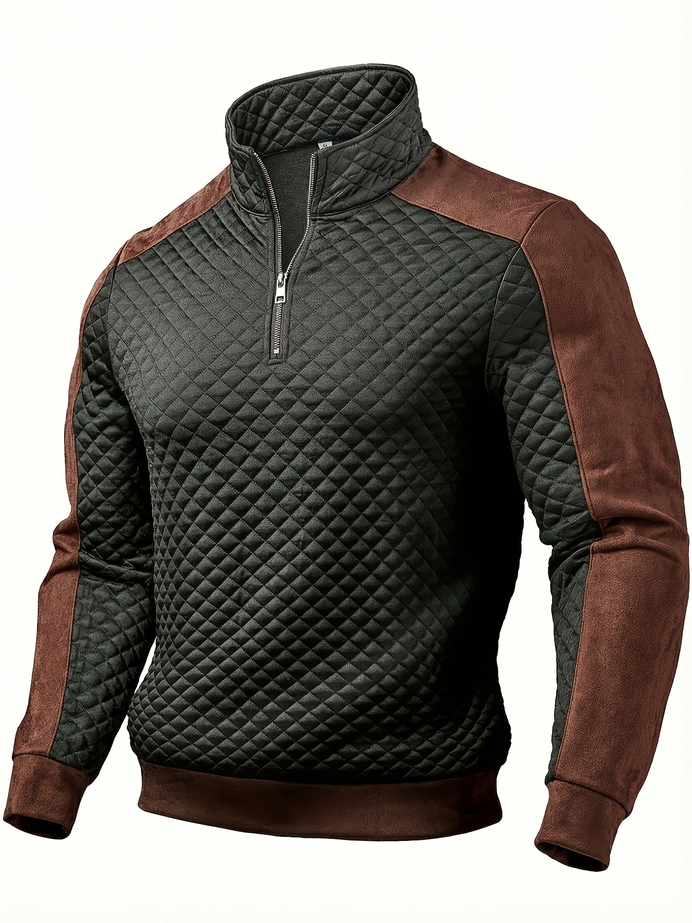 Henley de punto de rombos con cremallera para hombre – Suéter con bloques de color texturizado