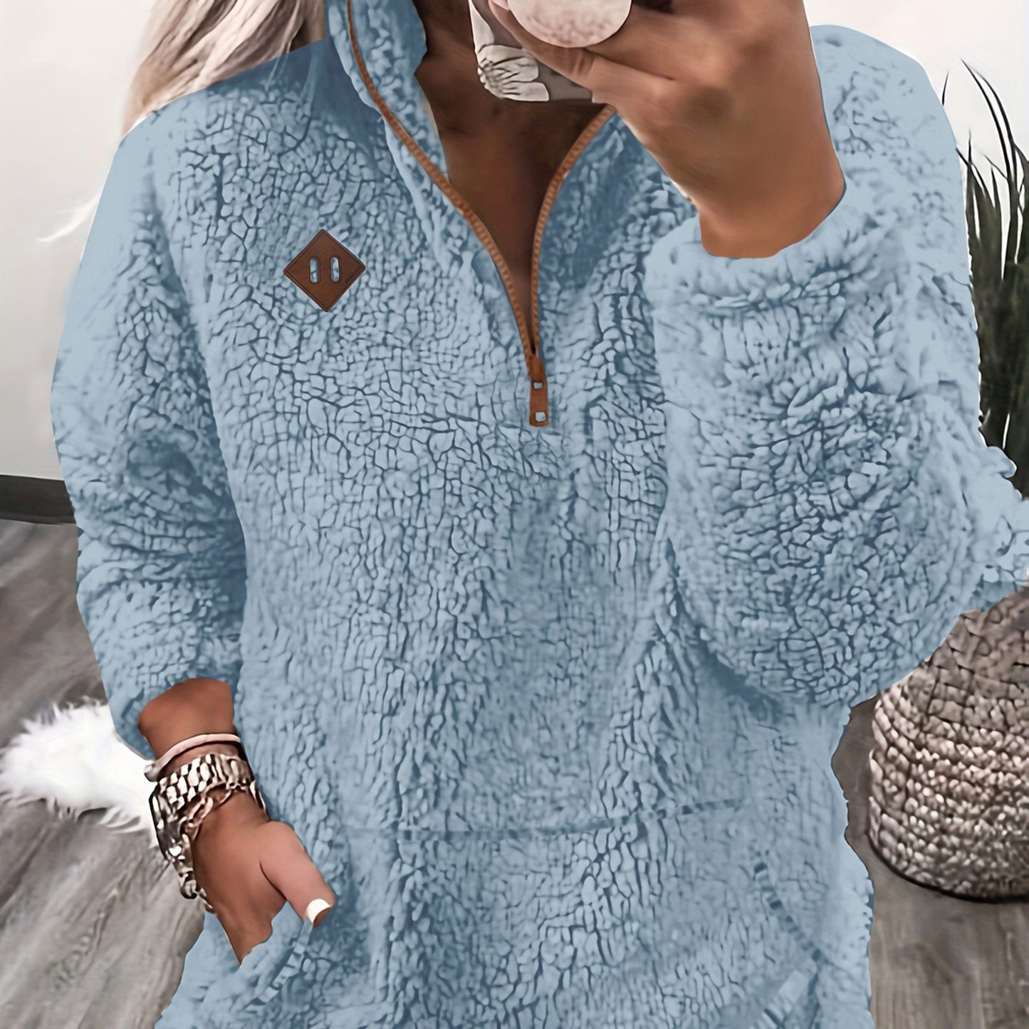 Sudadera con capucha y cremallera forrada de forro polar: sudadera casual suave para mujer