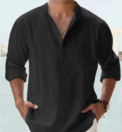 Camiseta deportiva de cuello alto para hombre – Suéter holgado de algodón transpirable