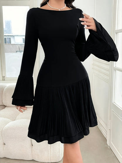 Burgundy Bardot Ruffle Dress – Elegant Vintage Party Midi Dress