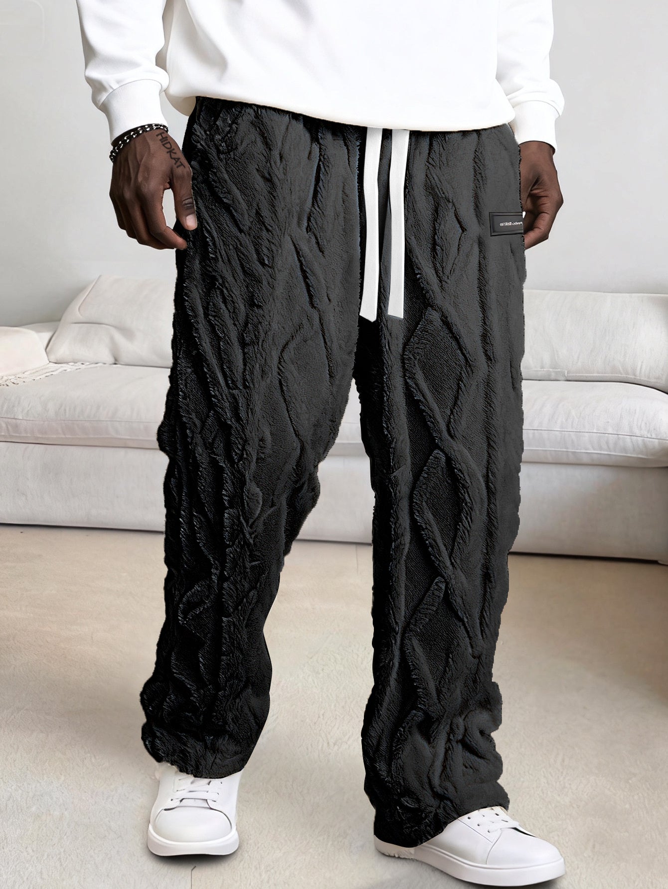 Pantalones de casa de forro polar para hombre – Comodidad cálida de invierno con cordón