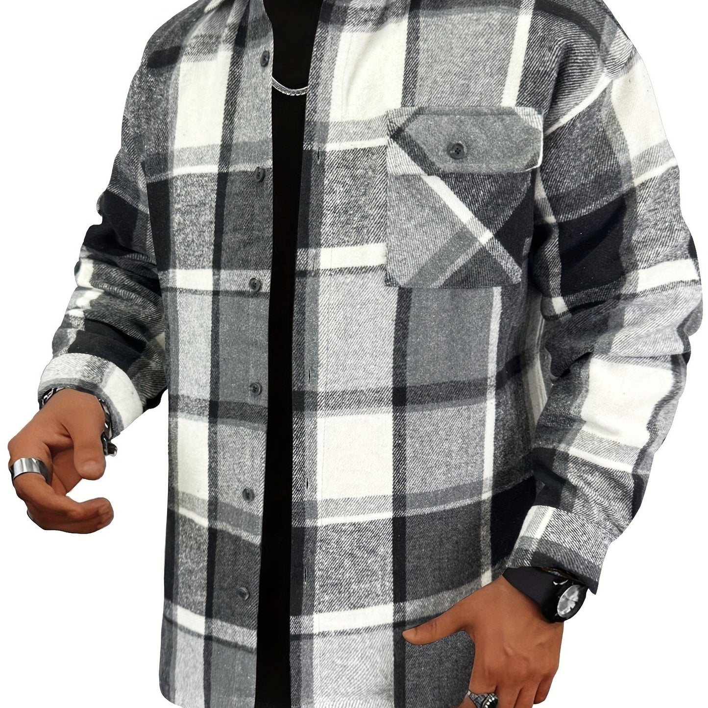 Chaqueta tipo camisa de lana a cuadros para hombre – Sobrecamisa cómoda a cuadros con botones