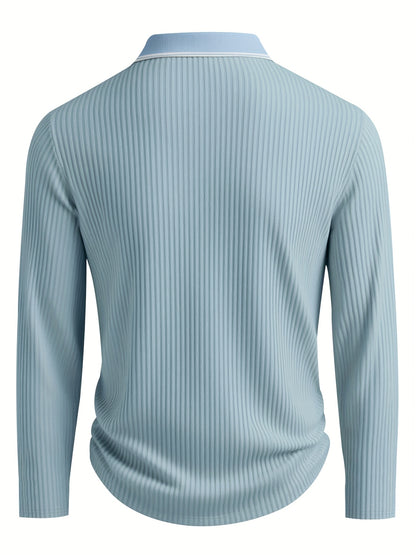 Polo a rayas para hombre – Top informal de manga larga de corte holgado